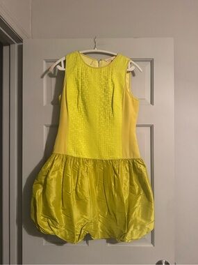 Rebecca Taylor chartreuse Textured Bubble-Hem Mini Dress